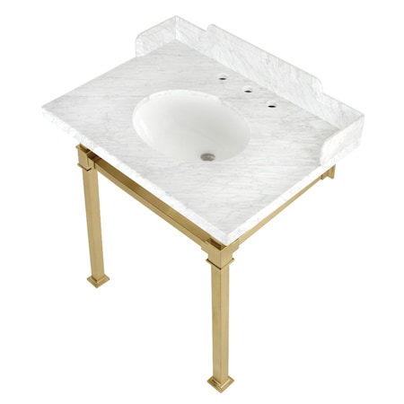 Kingston Brass 30 Carrara Marble Console Sink with Stainless Steel Legs, Marble WhiteBrushed Brass LMS30MOQ7